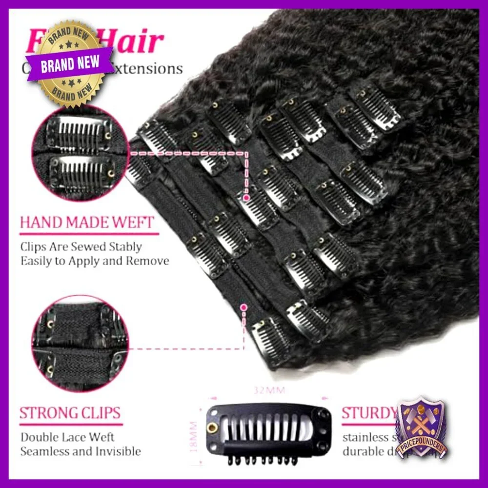 20 Inch Clip In Human Hair Extensions 8Pcs Kinky Straight Brazilian Remy
